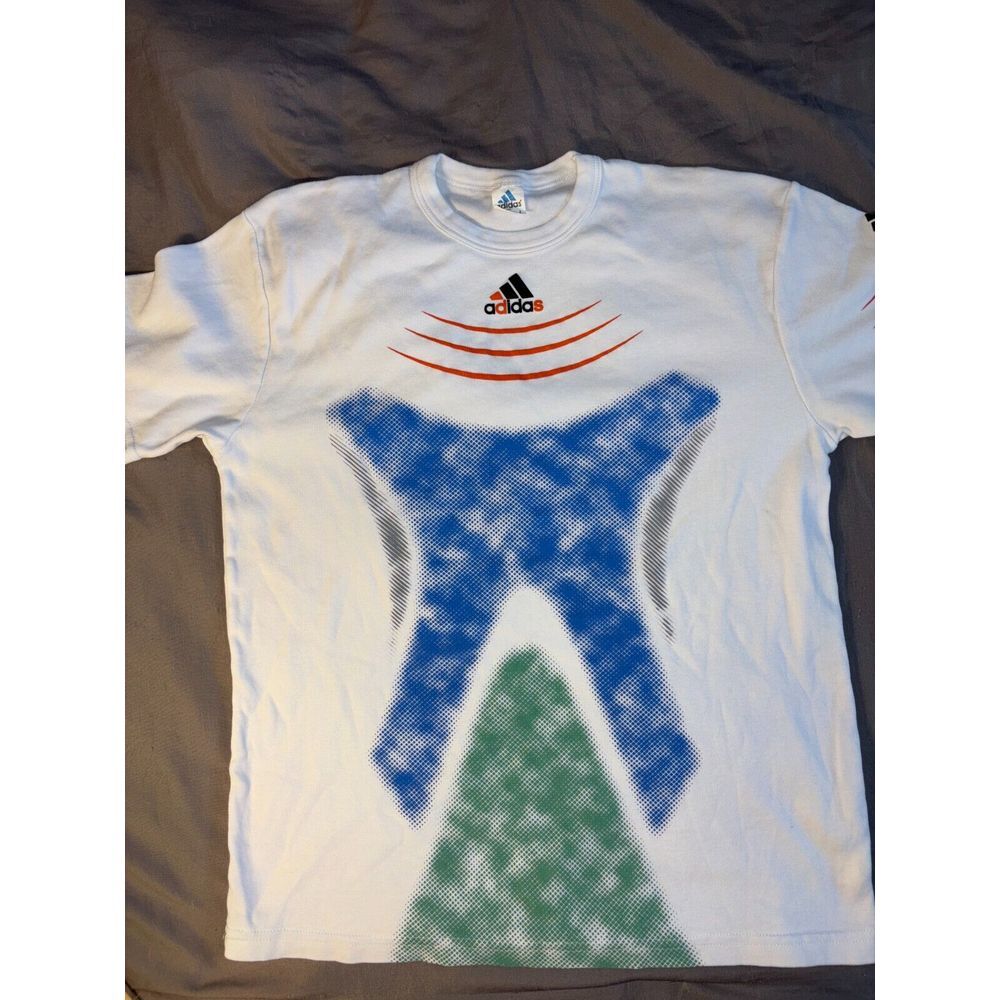 adidas Tee Shirt Boys Large White Short Sleeve Crew Neck Spell Out Logo Pullover